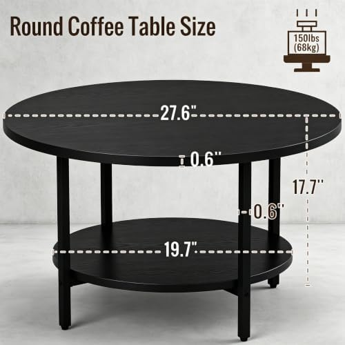 Coffee Tables for Living Room, 27.6" Round Coffee Table, Black Coffee Table - Image 3
