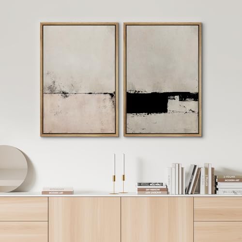 SIGNWIN Framed Canvas Print Wall Art Set Pastel Industrial Grunge Landscape Abstract Shapes Illustrations Minimal Decorative Nordic Relax/Zen for Living Room, Bedroom, Office - 16"" x24 x2 Natural - Image 3