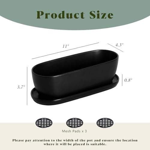 E-liu 11 Inch Oval Ceramic Planter Pot with Drainage Hole Saucers - Image 2