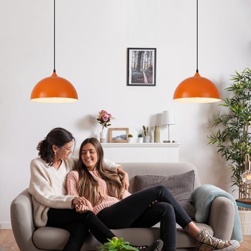 Orange Plug in Pendant Light 2 Packs 11.8inch, Modern Pendant Light, Kitchen Pendant Lights, Pendant Lights Kitchen Island, Hanging Lights with Plug in Cord 14.7 ft - Image 3