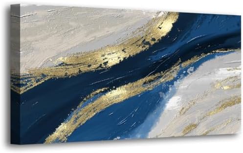 Abstract Canvas Wall Art for Living room Office Bedroom Golden Blue Wall Art Print Oil Paintings Modern Abstract River Texture Pictures Wall Decor Artwork Waterproof Ready to Hang - 28in * 57inch by HaichuangDecorArt