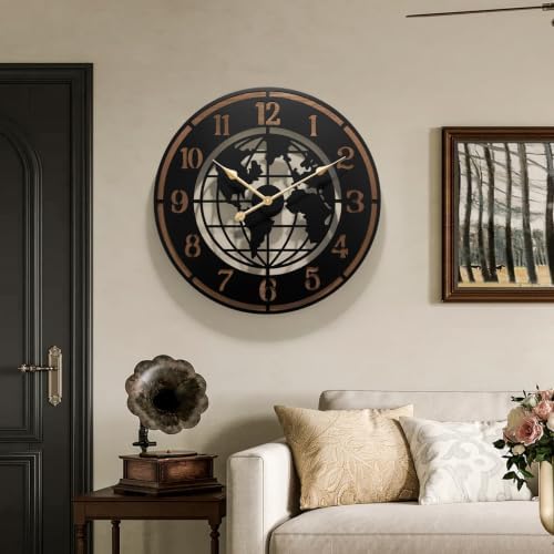 Large World Map Wall Clock,32" Wooden Minimalist Modern Clock - Image 2