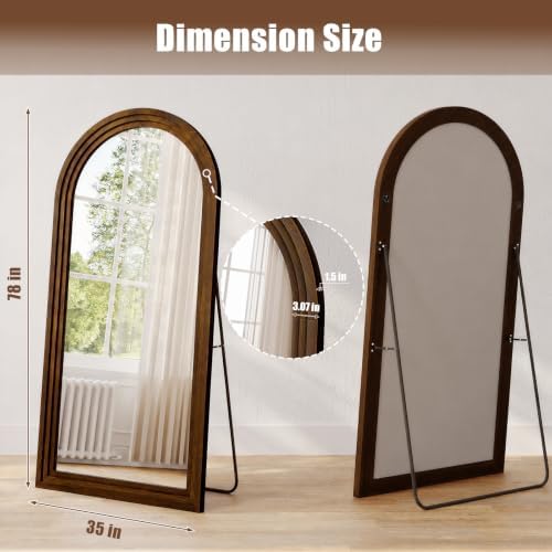 35"x78" Full Length Mirror Solid Wood Frame, Arched Floor Mirror Full Length with Stand, Room Decor Big Full Body Mirror with HD Tempered Glass for Bedroom, Living Room, Walnut Wood - Image 5