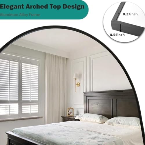 78''x38'' Oversized Full Length Mirrors, Arched Floor Mirror with Stand, Full Body Large Standing Mirror/Leaning/Hanging Wall Mounted for Living Room, Bedroom, Black - Image 6
