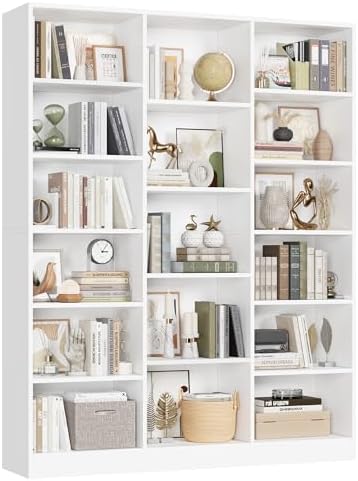 FACBOTALL Triple Wide Bookshelf, Large Bookshelf with 17 Display Shelves by FACBOTALL