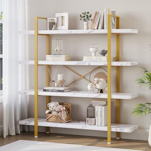 OtterOasis Heavy Duty 4-Tier Industrial Bookcase, 47" Wide Wood Bookshelf for Home Office, 120lbs Shelf Capacity, Shelving Display with Reinforced Horizontal Shelf for Living Room Bedroom,White by OtterOasis