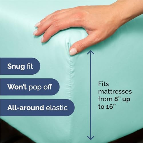 King Size 4 Piece Sheet Set - Comfy Breathable & Cooling Sheets - Spa Blue - Image 3