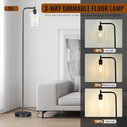 Floor Lamps for Living Room with One Bulb, Sturdy Glass Shade, Foot Switch - Image 2