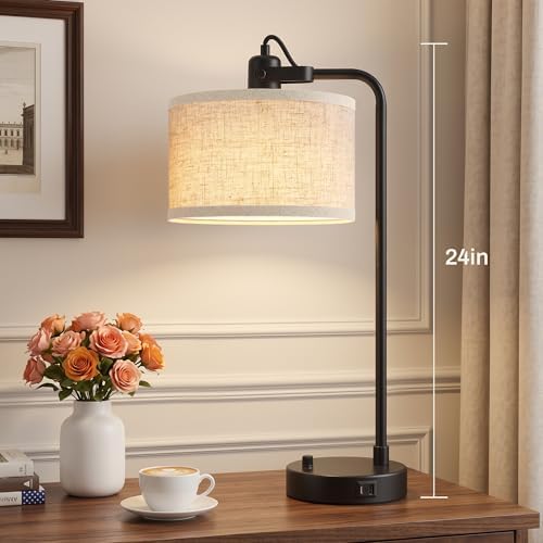 Black Table Lamp Set of 2, USB A+C, 180° Adjustable Bedside Lamps, Dimmable - Image 6