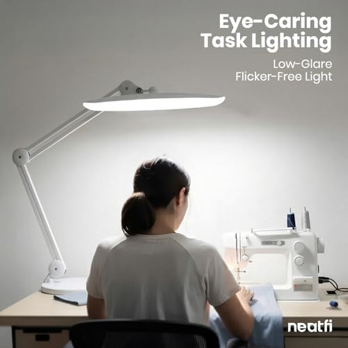 Neatfi XL 2200 Lumens 24W LED Desk Lamp - 4-Level Dimmable Task Light | Home Office, Crafts & Workbench | 20-Inch Wide Head (White, Non-CCT with Base) - Image 3