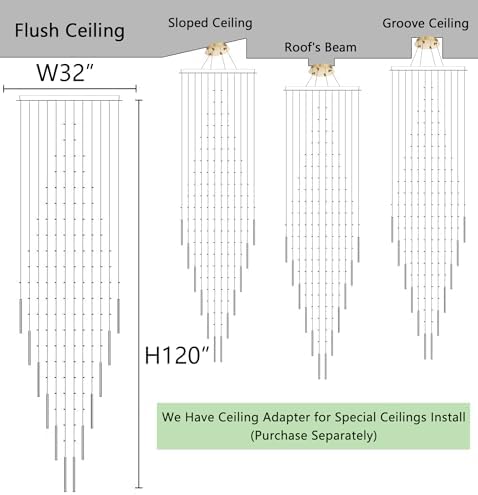 HAIXIANG W32 x H120 Glam Chandelier with LED Bulbs Crystal Raindrop High Ceiling Pendant Light for Entrance Large Villa Chandelier Foyer Lighting Fixtures Gold - Image 2