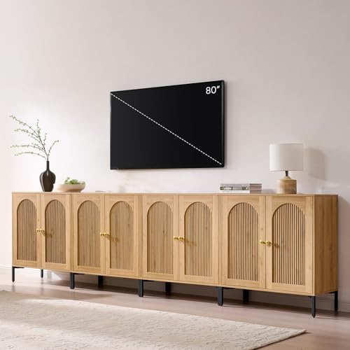 IFBUY 123.5" W Mid Century Modern TV Stands for Living Room, Natural Oak by IFBUYFarmhouseFurniture
