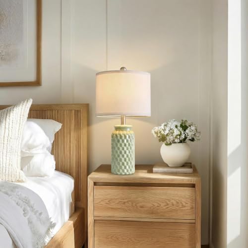 20.5" Small Bedside Lamps Set of 2, Green Ceramic Nightstand Lamp - Image 2