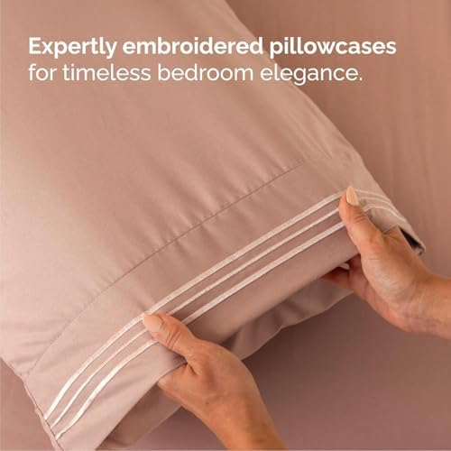 Cal King Size 4 Piece Sheet Set - Comfy Breathable & Cooling Sheets - Mauve - Image 6