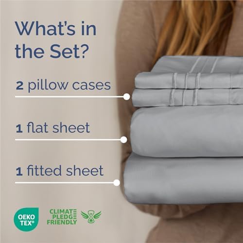 King Size 4 Piece Sheet Set - Breathable & Cooling Sheets - Steel Blue - Image 2