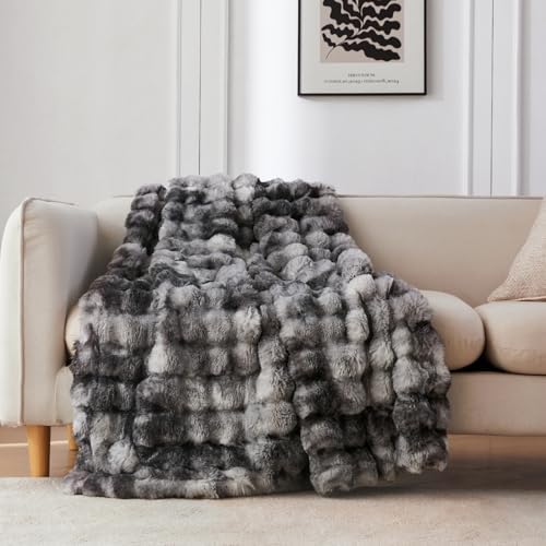COOVA Soft Bubble Faux Fur Throw Blanket, 60"x80", Tie-dye Light Grey by COOVA