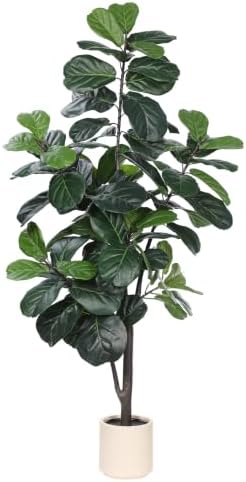 LYERSE Faux Fiddle Leaf Fig Tree 5ft with Sturdy White Planter by Home
