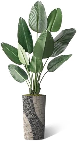 Artificial Tree in Geometric Pattern Planter, Fake Bird of Paradise Silk Tree for Indoor and Outdoor Home Decoration - 67" Overall Tall (Plant Pot Plus Tree) - Image 2