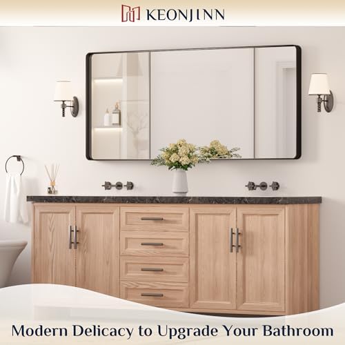 Keonjinn 60 x 28 Inch Black Bathroom Mirrors for Over Sink, Tempered Glass - Image 2