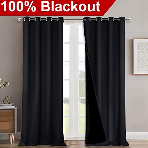 NICETOWN Extra Long Truly Blackout Drapes for Hall and Villa, 100% Blackout Window Curtain Panels with Black Lined for Night Shift Worker, 52-inch Width Each Panel, 108-inch Length, Black, 2 Pieces - Image 2