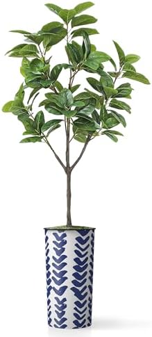 Artificial Tree in Pattern Planter, Fake Rubber Silk TRE for Indoor and Outdoor Home Decoration - 70" Overall Tall (Plant Pot Plus Tree) - Image 2