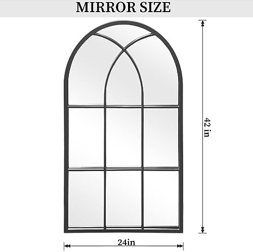 Dewfig Arched Window Wall Mirror, 42"x24" Windowpane Mirror, Black - Image 3