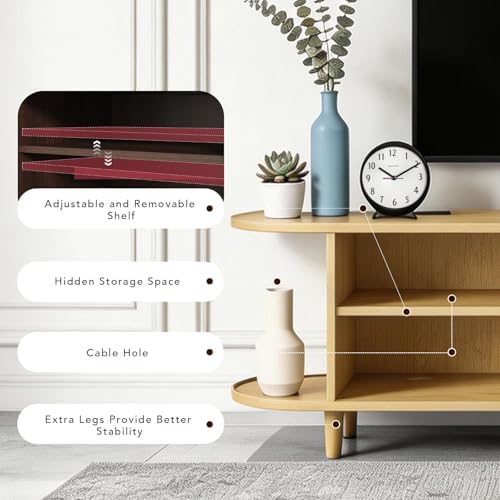 MXV 80" Mid-Century Modern TV Stand with Sliding Doors, TV Consoles with Power Outlet, Fluted Entertainment Center with Adjustable Shelves, for Living Room - Image 4