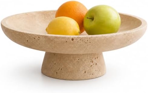 Natural Travertine Fruit Bowl for Kitchen Counter 10.2" by Hlporvxdrv