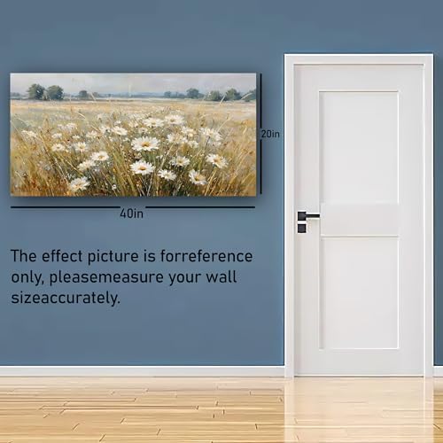 Abstract White Flower Landscape Picture Canvas Art Hanging Living Room Dining Room and bedroom,Grassland scenery Wall Art Prints Modern Style Artwork Waterproof Ready to Hang - 20x40 Inch - Image 2