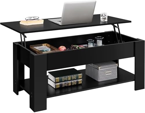 Yaheetech 47.2 in Lift Top Coffee Table with Hidden Storage & Shelf, Black by Yaheetech