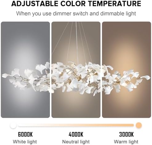 59 Inch Modern Rectangle Chandelier Ceramic Ginkgo Leaf Chandeliers Large Brass Chandeliers White Chandelier for Dining Room Living Room,10-Light - Image 4