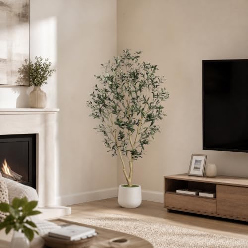6FT Artificial Olive Tree Indoor with Elegant White Planter - Image 7