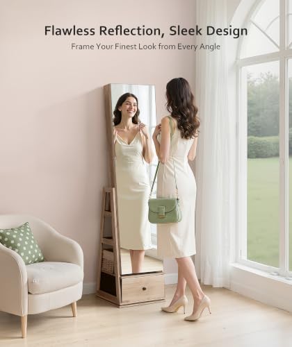 Nicetree 360° Swivel Jewelry Cabinet, Full Length Mirror, Lockable, Oak - Image 2