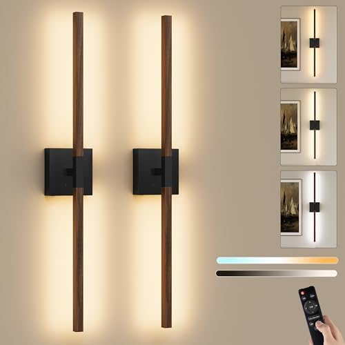 Rayogale Black Walnut Wireless Wall Sconces with Remote Control 36 Inch by Rayogale
