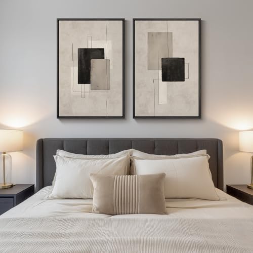 Large Framed Neutral Abstract Wall Art for Living Room Set of 2, 24x36 In - Image 4