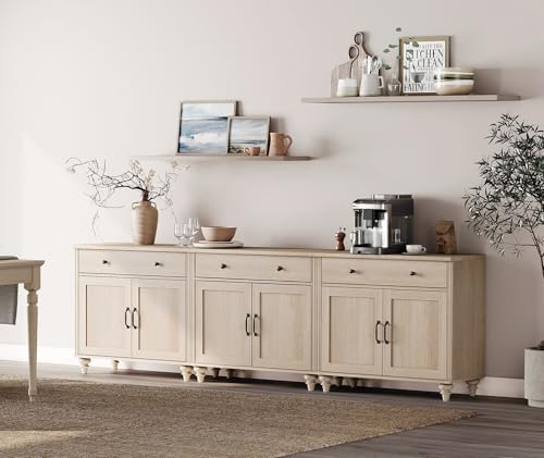 WAMPAT Buffet Cabinet with 6 Doors and 3 Drawers, Light Oak, 101 inch by WAMPAT