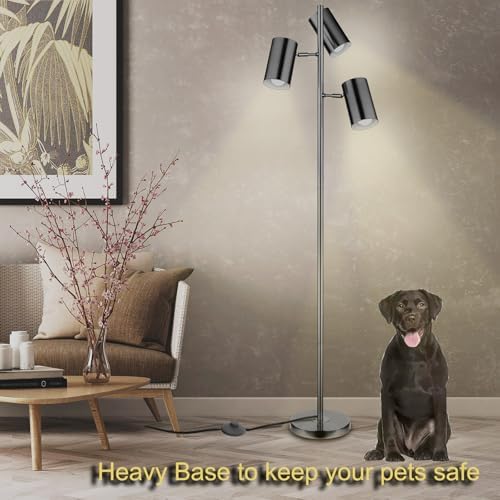 Tree Floor Lamp with 3 Light Bulbs,Black Standing Tall Pole Lamp with 3 Adjustable Rotating Lights,Farmhouse Floor Lamp for Living Room Bedroom Office,Vintage Standing Lamp 9W E26 LED Bulbs Included. - Image 5