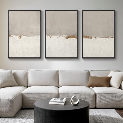 Large Framed Modern Taupe Abstract Wall Art for Living Room, Set of 3 24x36 - Image 2