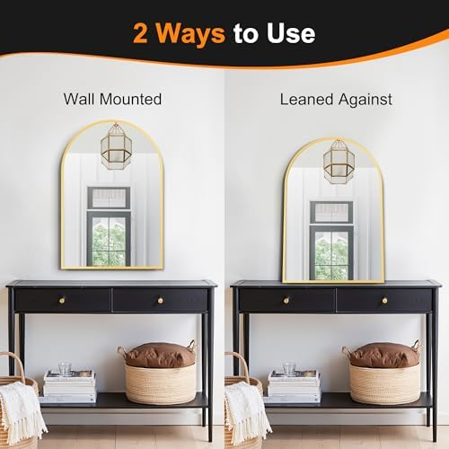Delma Arched Bathroom Mirror, Gold, 20"x30" - Image 6
