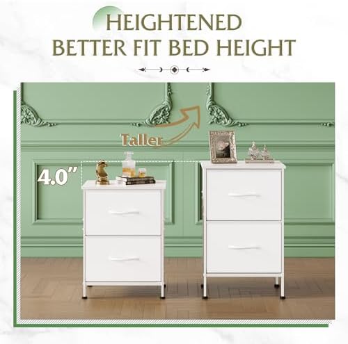 WLIVE White Night Stand, Small Dresser with 2 Drawers & Wooden Top, Nightstand with Fabric Bins, Bedside Table End Table for Bedroom, Closet, Entryway, College Dorm, White - Image 4