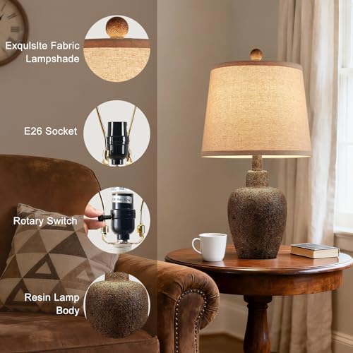 21" Table Lamps for Bedroom Set of 2 Small Farmhouse Bedside Lamps for Living Room Rustic Cottage Jar-Shaped Lamp for Nightstand Retro Brown Finish,Bulbs Not Included ﻿ - Image 4