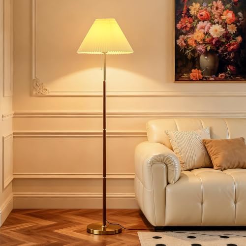 Pleated Lampshade Tall Floor Lamp for Living Room Corner Bedroom Bedside Office, Brown Pole Lamp, Bright 12W Dimming Reading Light, Modern Cute Unique Retro Standing lamp,Farmhouse Vintage Home Decor by dujunlinghang