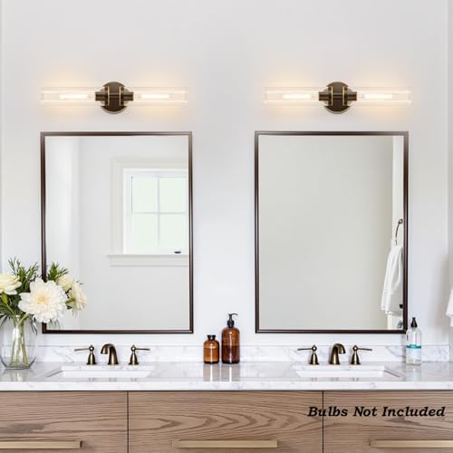 Indoi Wall Sconces Set of Two, Hardwired Brown Bathroom Sconces Wall Lighting with Clear Glass, Modern Sconces Wall Decor Set of 2 Bathroom Light fixtures for Mirror Hallway (Bulbs Not Included) - Image 5