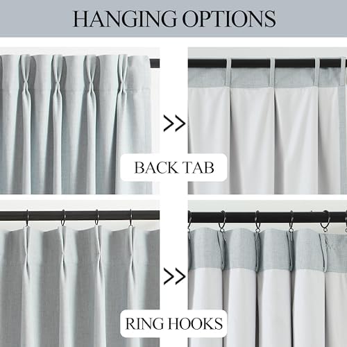 Vision Home Blue Gray Pinch Pleated Full Blackout Curtains Linen Blended Room Darkening Window Curtains 112 inch for Living Room Bedroom Thermal Insulated Pinch Pleat Drapes with Hooks 40" Wx112 Lx2 - Image 4