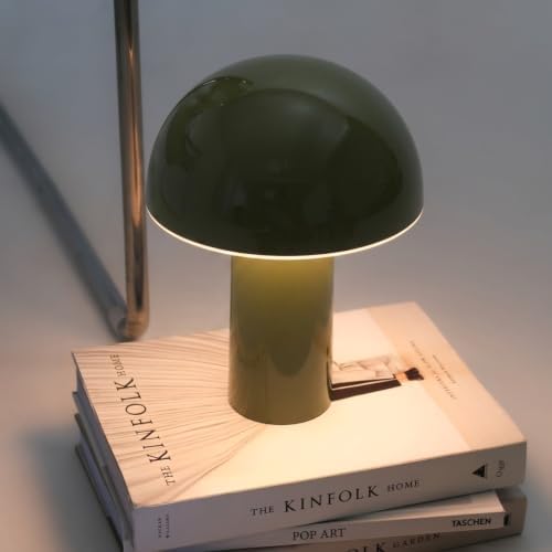Brightech Celia Table Lamp – 10" Touch-Controlled Mushroom Accent Lamp, Cordless & Dimmable LED, Portable Bedside Accent Light, Recycled Sustainable Modern Lamp for Home Décor – Olive Green - Image 5