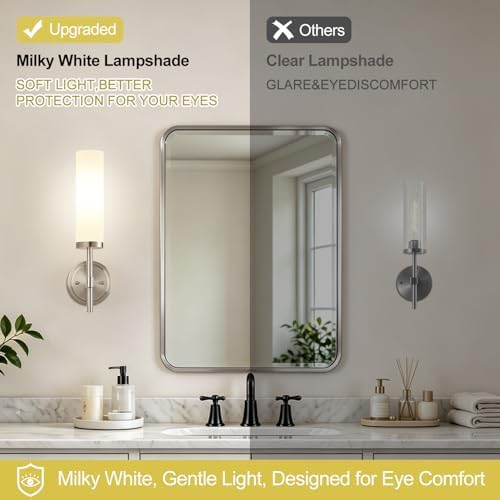 [Hardwired] Wall Sconces Set of Two, Brushed Nickel Bathroom Sconces with Milky White Glass, Modern Wall Light Fixtures for Bathroom Mirror Vanity, Living Room, Hallway, Stairway, Cabinet, Foyer - Image 4