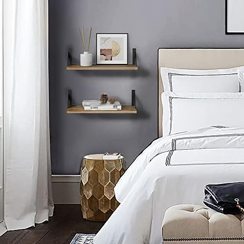 Floating Shelves with Black Metal Brackets Set of 3, Light Wood Wall Bookshelf for Bedroom Over Desk Bed, Hanging Shelf for Office Kitchen Living Room, Bathroom Over Toilet (Natural Color) - Image 7
