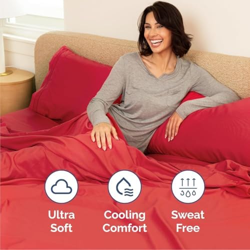 Cal King Size 4 Piece Sheet Set - Comfy Breathable & Cooling Sheets - Red - Image 4