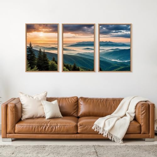 LHIUEM Large Nature Mountain Sunrise Framed Canvas Wall Art, Abstract Landscape Art Print for Living Room, Bedroom, Office - 16"x24"x3 - Image 2