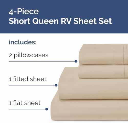 Short Queen Size 4 Piece Bed Sheet Set - RV Short Queen Sheets - Cream - Image 2